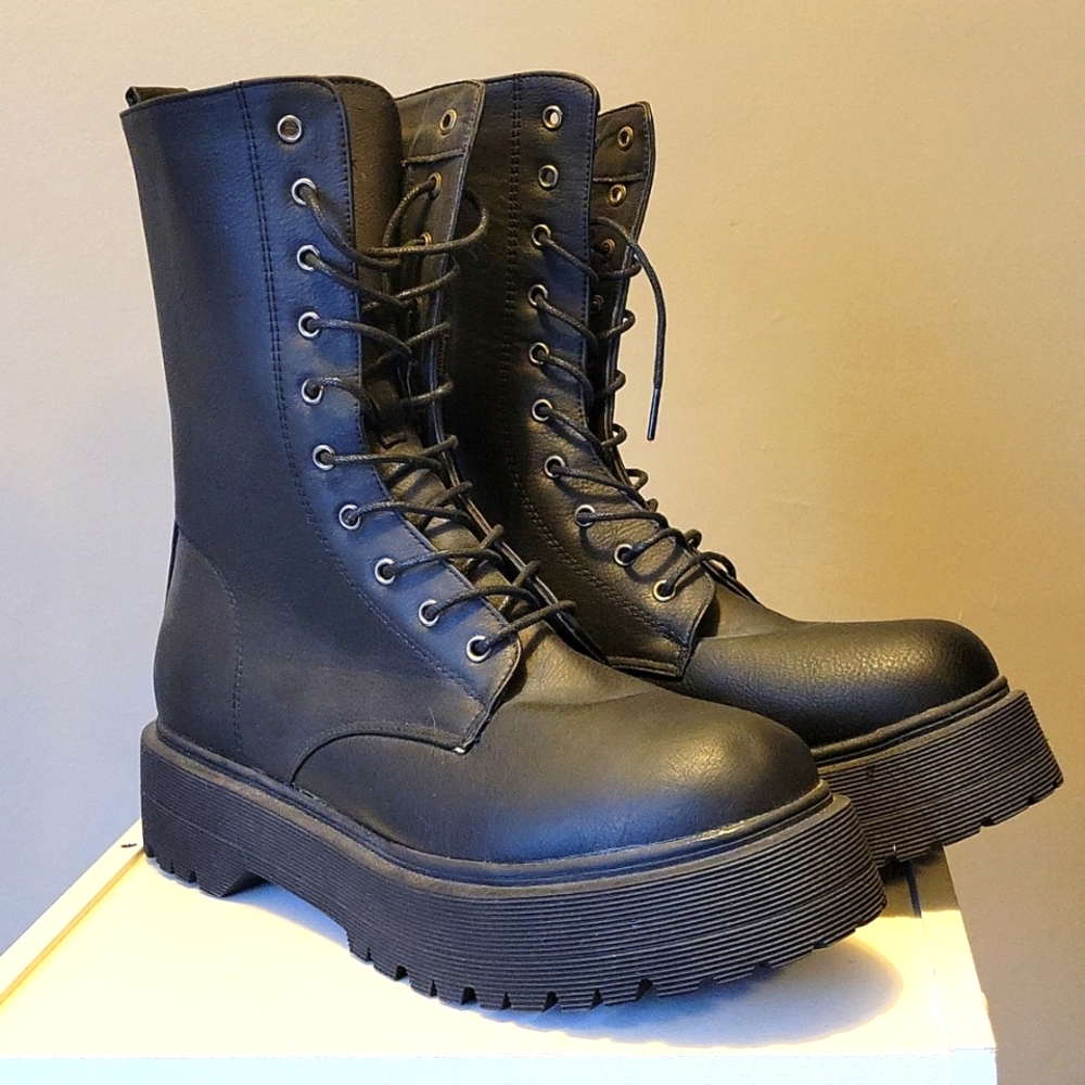 Black platform combat boots